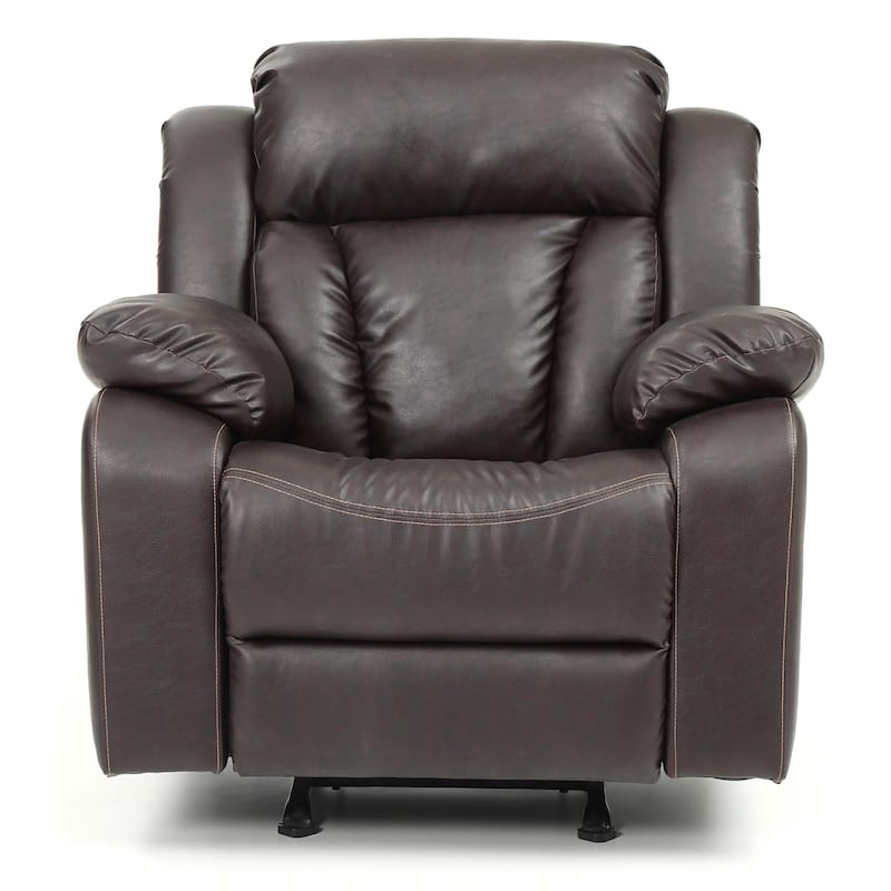 Faux Leather Upholstered Reclining Chair with Padded Arms - 41" - Dark Brown