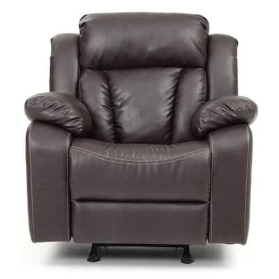 Faux Leather Upholstered Reclining Chair with Padded Arms - 41" - Dark Brown