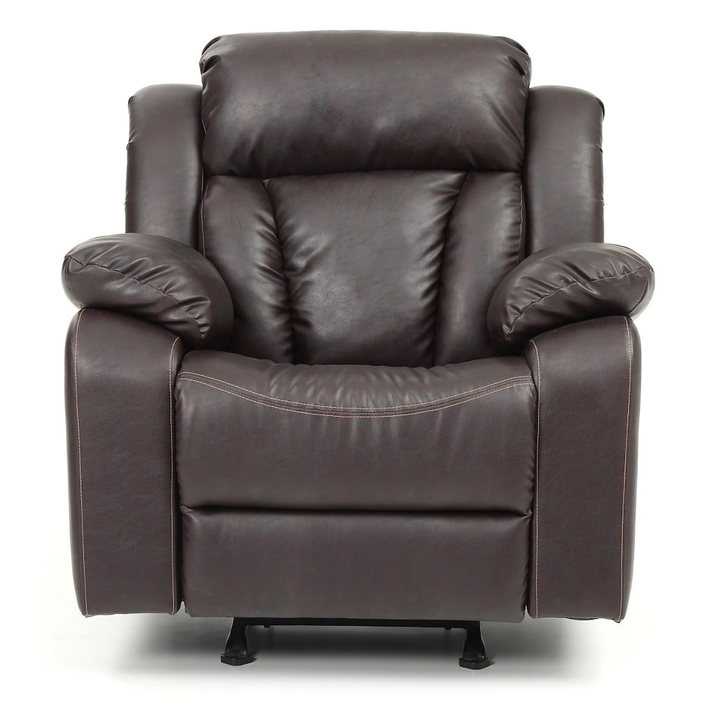 Faux Leather Upholstered Reclining Chair with Padded Arms - 41" - Dark Brown