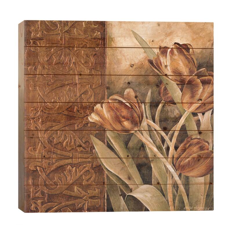 Copper Tulips I Print On Wood by Linda Thompson - Multi-Color - 26x26x1.5