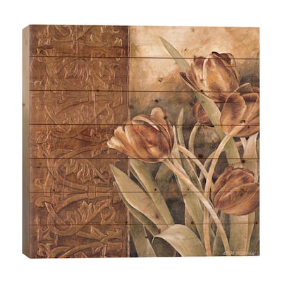 Copper Tulips I Print On Wood by Linda Thompson - Multi-Color