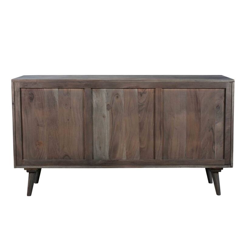 HomeRoots 55" Dark Gray Carved Geometric Distressed Solid Wood Enclosed and Open Storage TV Stand - 55' X '30' X '16