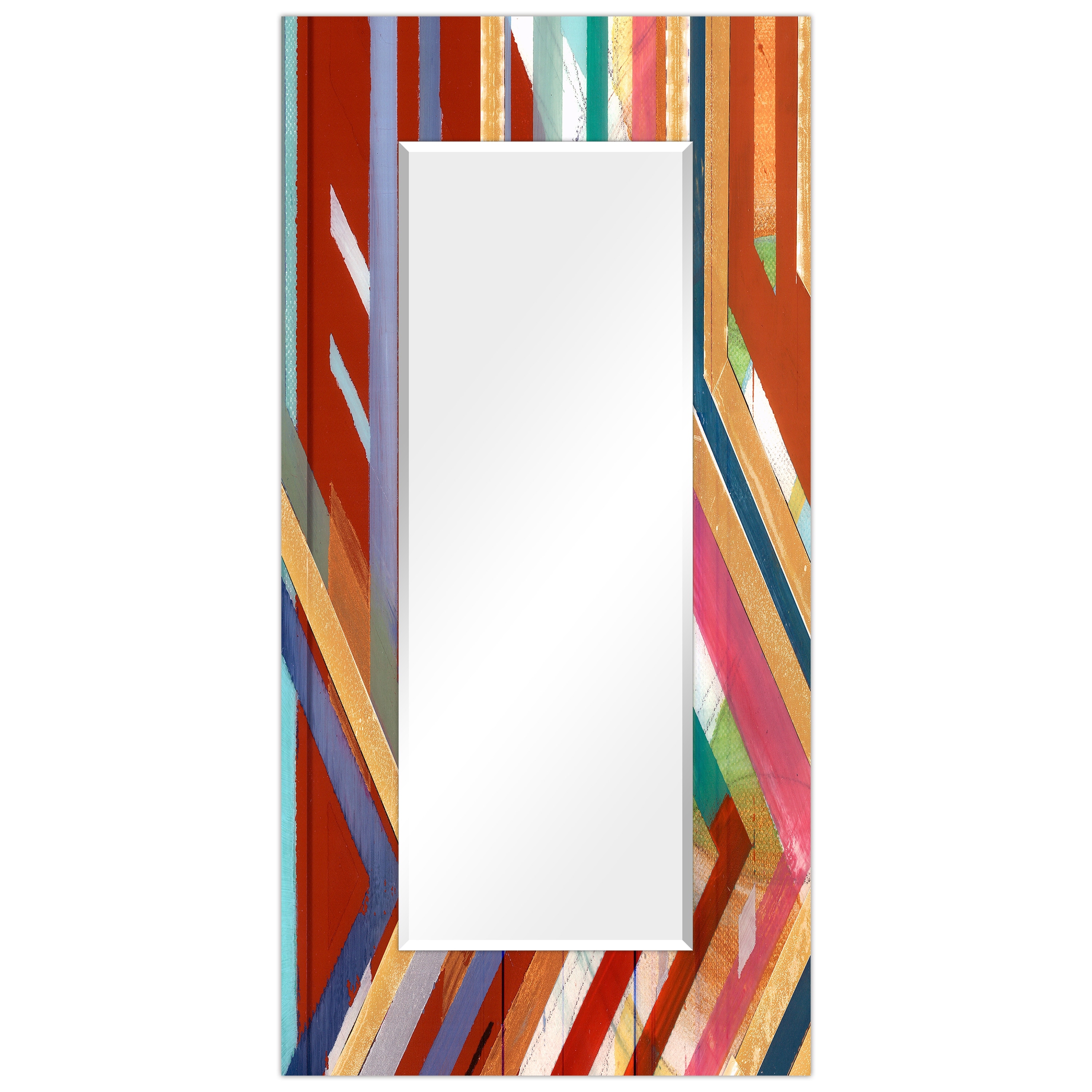 "Lineal Color"Abstract Rectangular Beveled Wall Mirror on Free Floating Printed Tempered Glass - Clear - 72 x 36