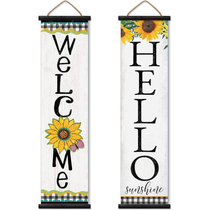 Hello Sunshine Reversible Indoor/Outdoor Vinyl Welcome Sign 44.5” by 11” Manufactured in the USA Durable Easily Wipes Clean