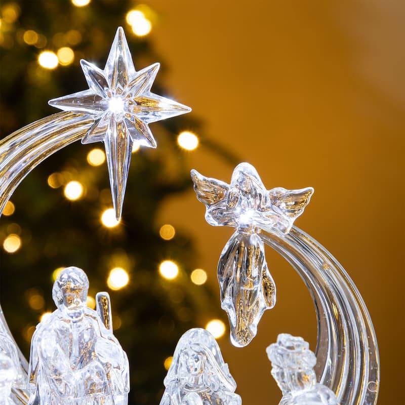Glitzhome 9''L Christmas Lighted Acrylic Tabletop Nativity Scene Figurine