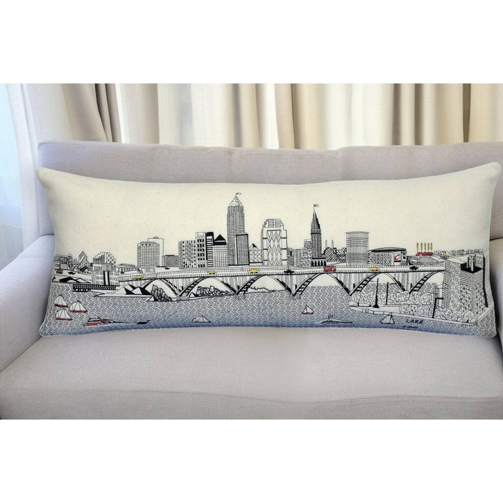 HomeRoots 35" White Cleveland Daylight Skyline Lumbar Decorative Pillow