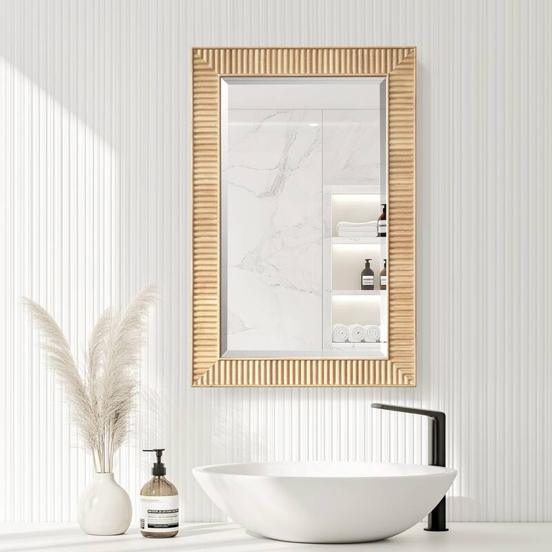 Bangalore Rectangular Wood Framed Medicine Cabinet with Mirror - 18.5"W x 28"H - Washed Ash Grey