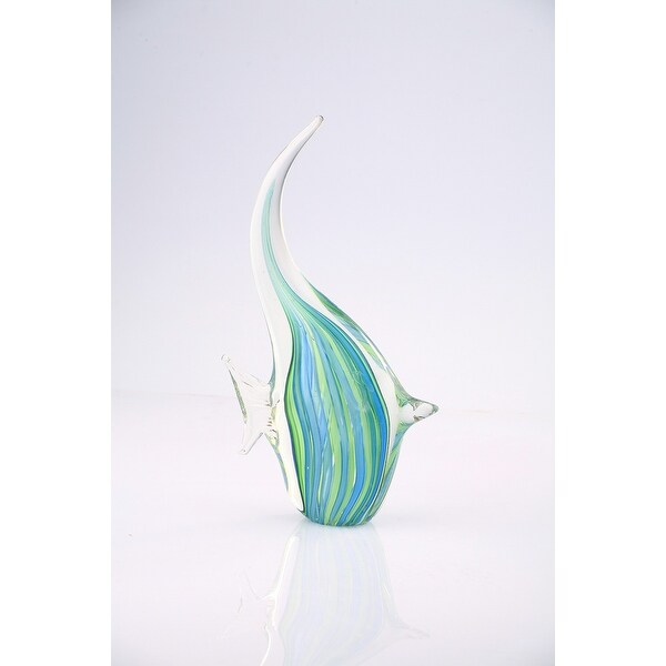12" Green and Blue Hand Blown Glass Fish Figurine - N/A