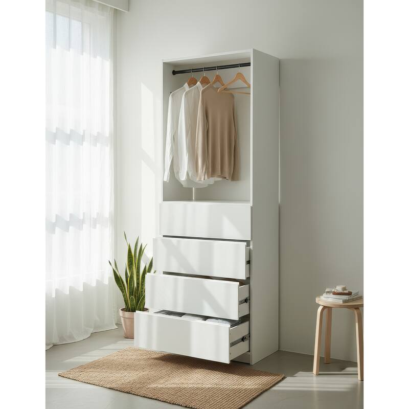 Prosper 32" White Wood Walk-in Closet with Two Rods - 31.4"W x 15.7"D x 83" H