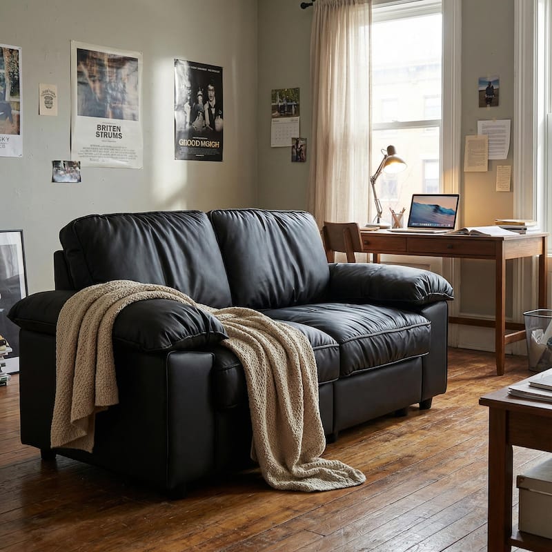 Roomfitters Modern Overstuffed Upholstered Loveseat with Padded Pillow Arms, Comfortable 2 Seater Couch for Living Room