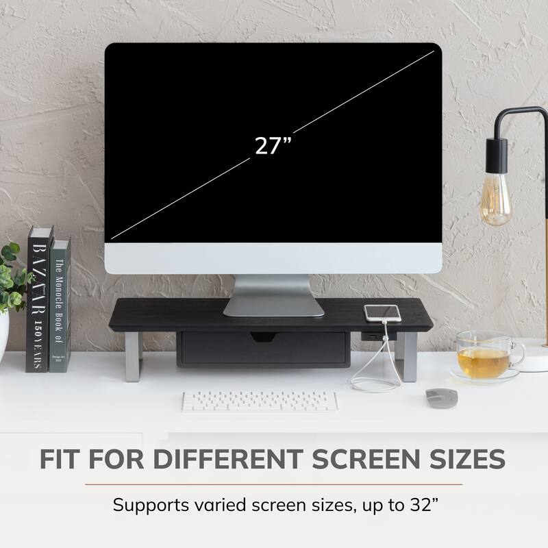 Jani Wood Monitor Stand Riser Desk - Ergonomic Design Stand, Desktop Organizer Table for Home, Office Workspace, Gaming Desk