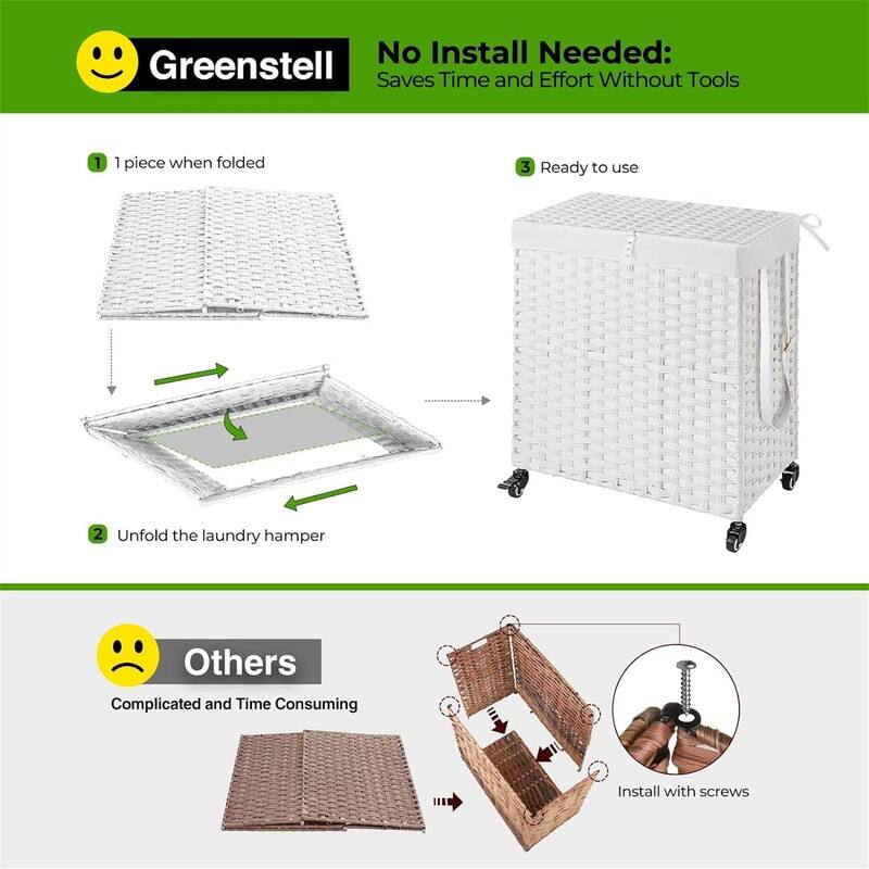 Laundry Hamper with Wheels No Install Needed - 22"L x 13.5"W x 26.4"H