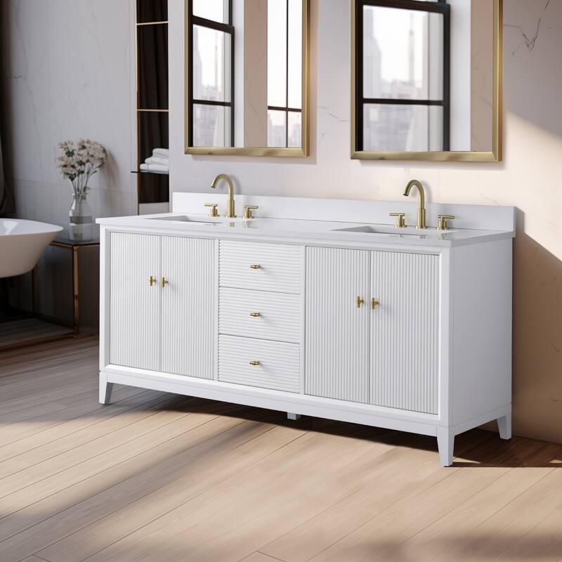 Vanity Art 72" Freestanding Bathroom Vanity with Engineered Marble Top and Sinks