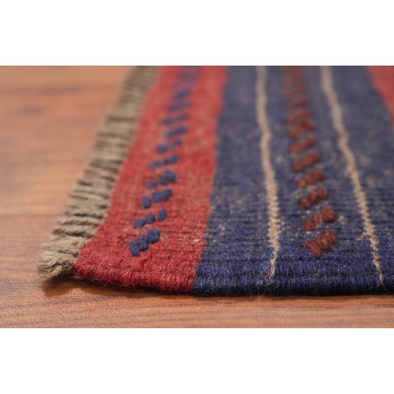 Hand Knotted Oriental 100% Wool Carpet Traditional Tribal Navy Blue & Blues Balouch Runner Rug - 8' 1'' X 2' 0''