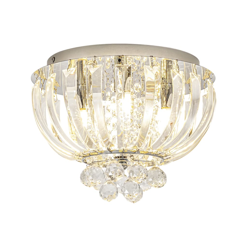 3-Light Transitional Metal & Crystal Flush Mount with Sparkling Clear Crystal Shade for Living Room - 11.8 in. W x 8 in. H