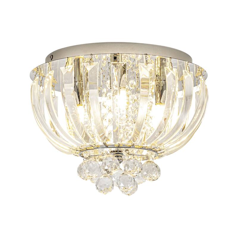 3-Light Transitional Metal & Crystal Flush Mount with Sparkling Clear Crystal Shade for Living Room - 11.8 in. W x 8 in. H