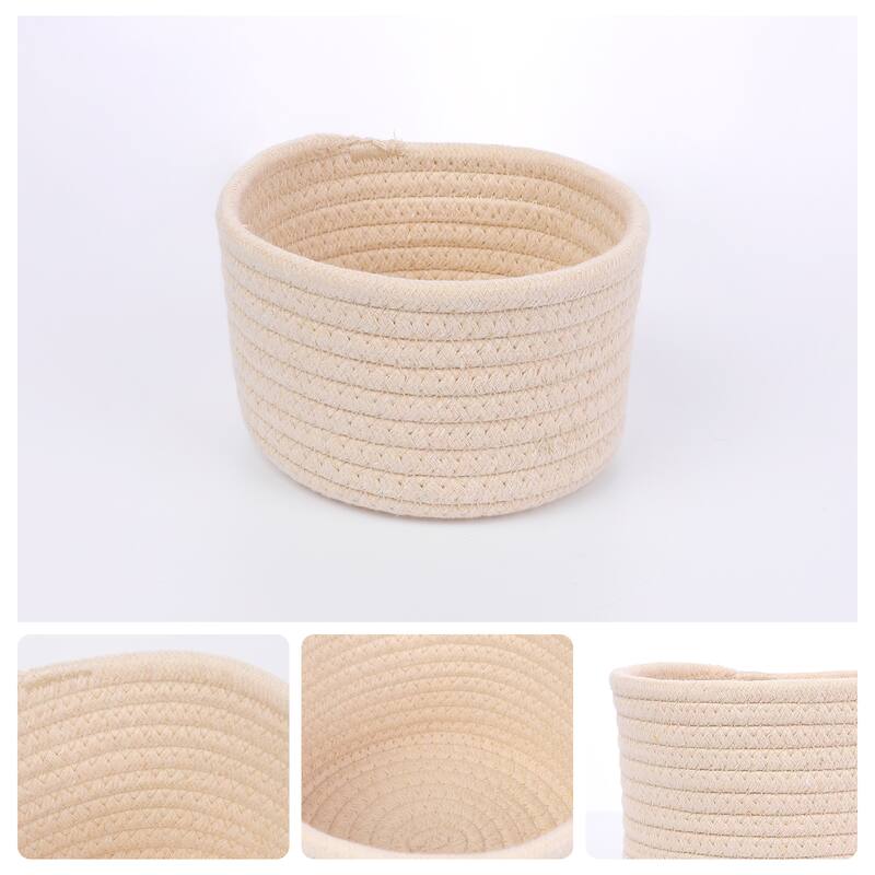 Woven Storage Basket, Shelf Closet Storage Bin for Key Tray Bowl for Entryway Desk, Catchall Home Decor 5.5*5.5*3.5in White - Khaki - 6.5*6.5*4.5in