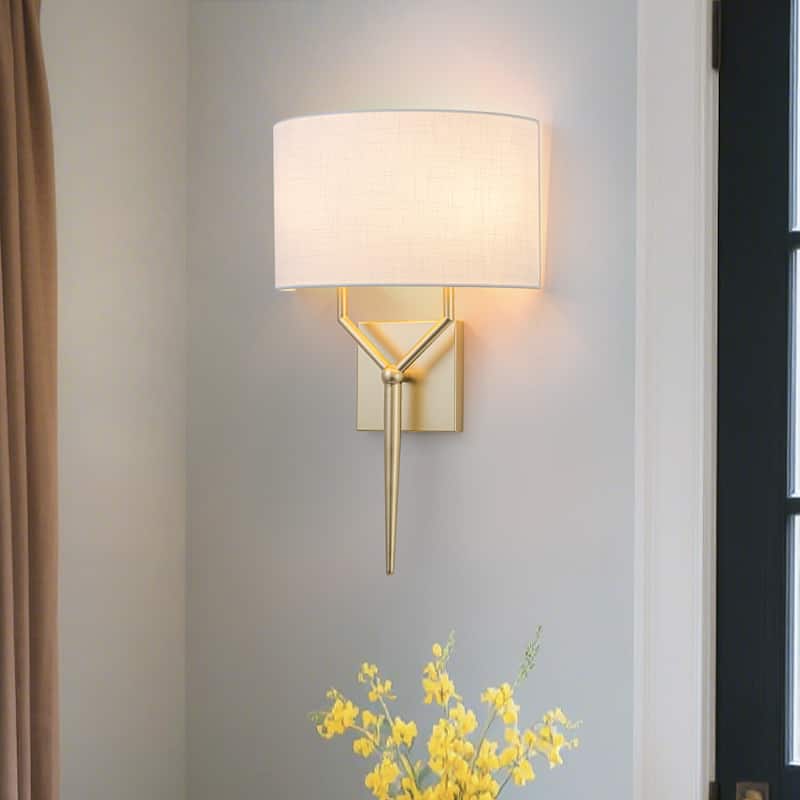 2-Light Y-Shaped Metal Frame Wall Sconce Half-Round Open Fabric Shade