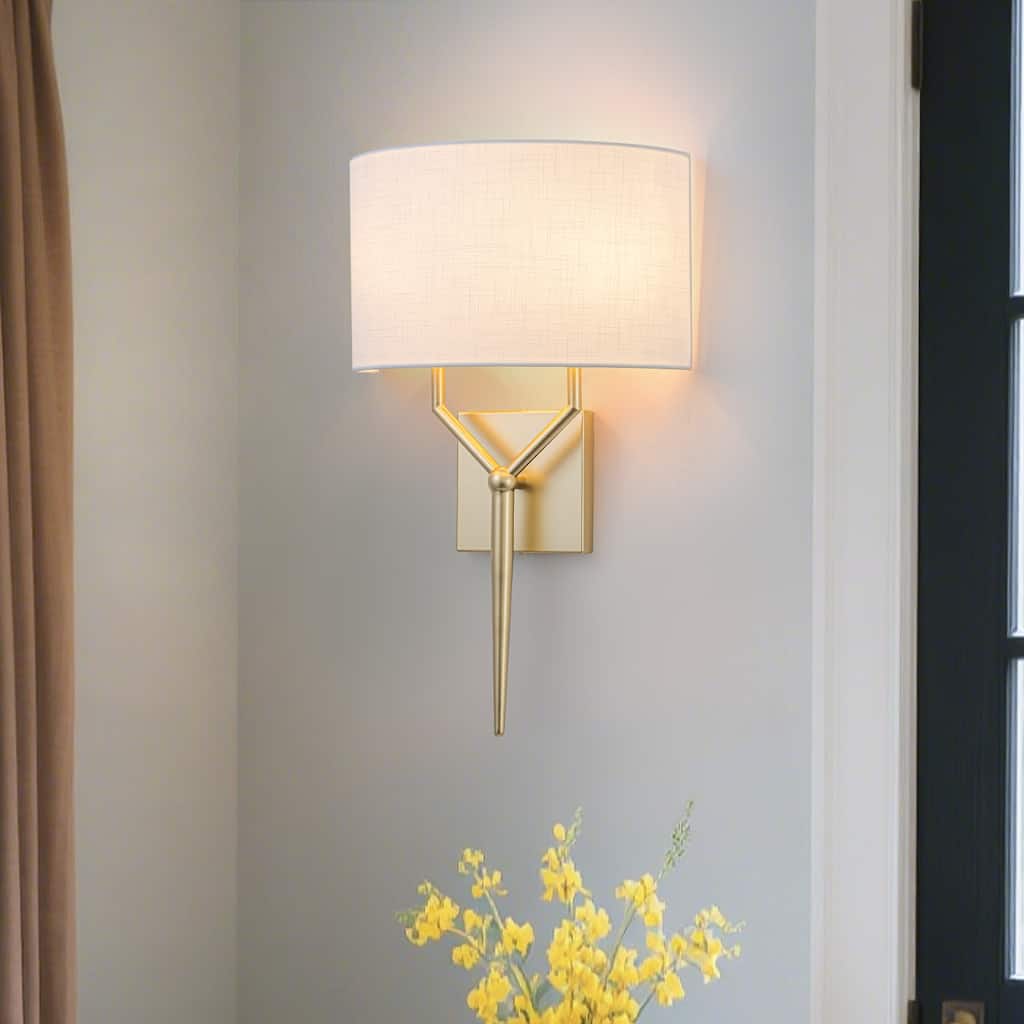 2-Light Y-Shaped Metal Frame Wall Sconce Half-Round Open Fabric Shade