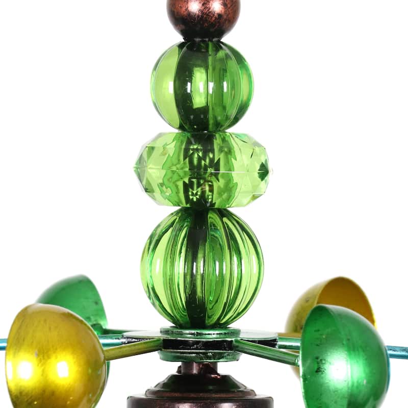 Exhart Three Tier Wind Spinner Garden Stake with Glass Crackle Balls, 14 by 48 Inches