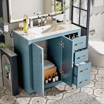 Freestanding Vanity Set with 3 Drawers& Soft Closing Doors