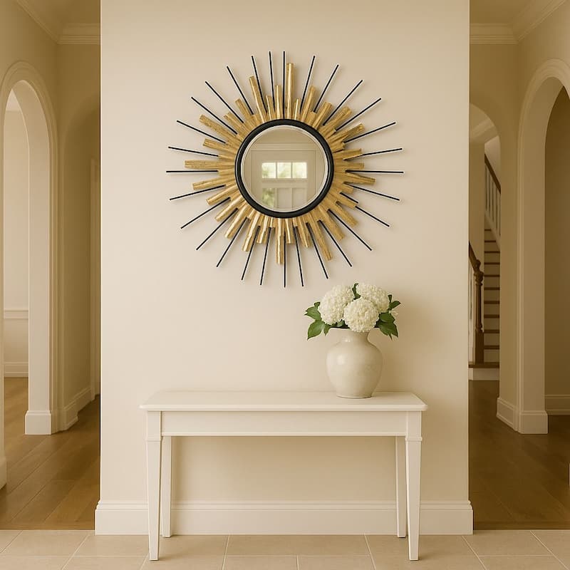 Gold Sunburst Round Mirror Wall Art Oversized Accent Decor 32"