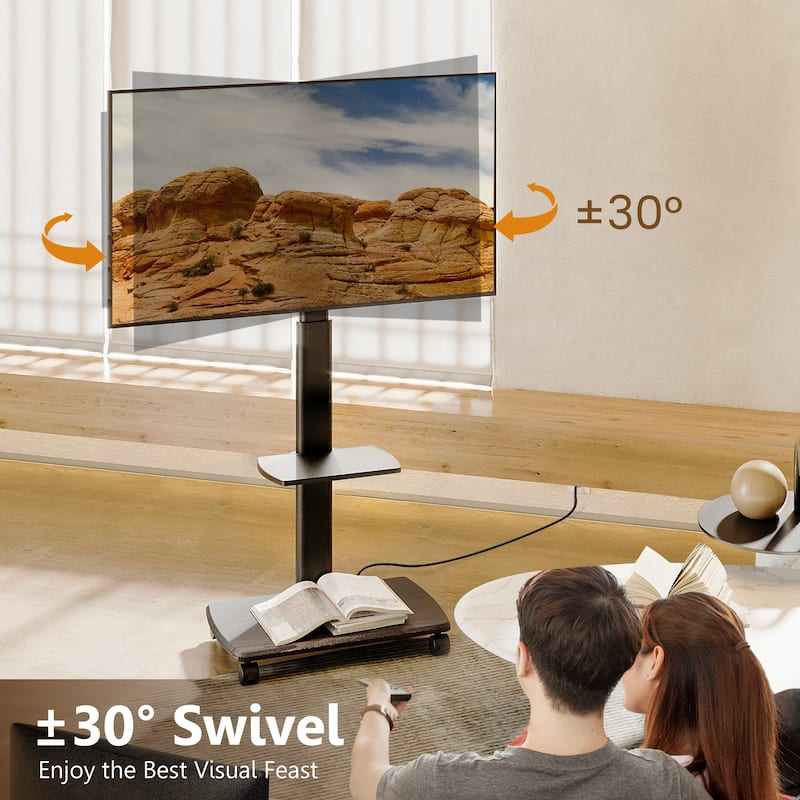 FITUEYES Rolling TV Stand with Power Strip for 32-70 Inch TVs with One Shelf