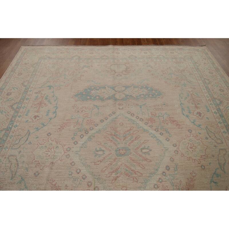 Hand Knotted Oriental 100% Wool Carpet Transitional Medallion Beige & Ivories Oushak Area Rug - 10' 3'' X 8' 0''