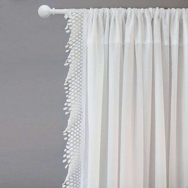 Driftaway Ava Lace Crochet Trim Voile Sheer Window Curtain Panel Pair Overstock 19206046