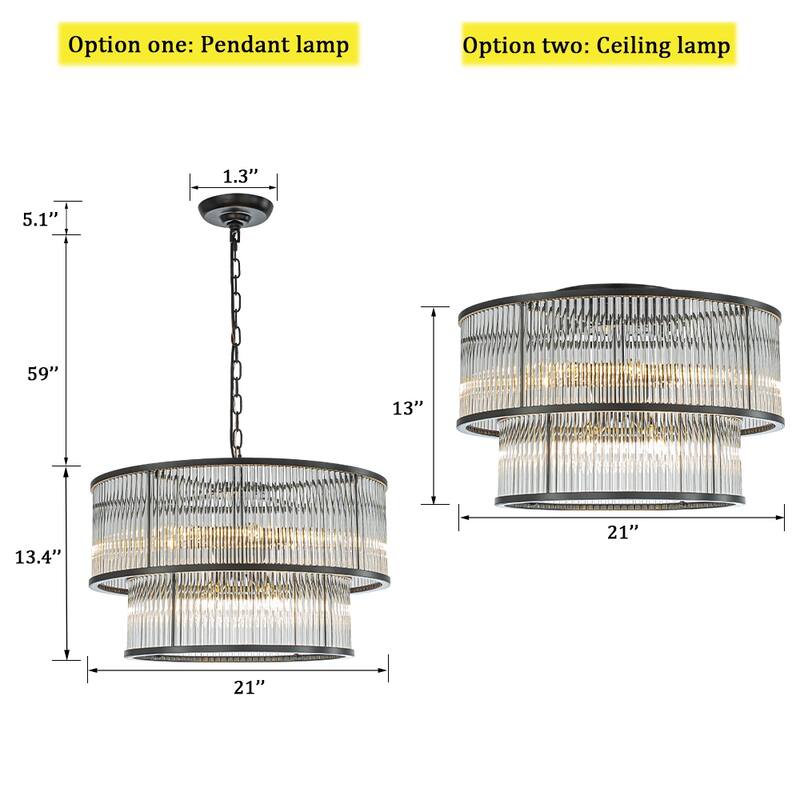 CraftHome Modern Glam Antique Bronze/Matte Black Glass Drum Flush Mount Contemporary Ceiling Light For Living Room Dining Room