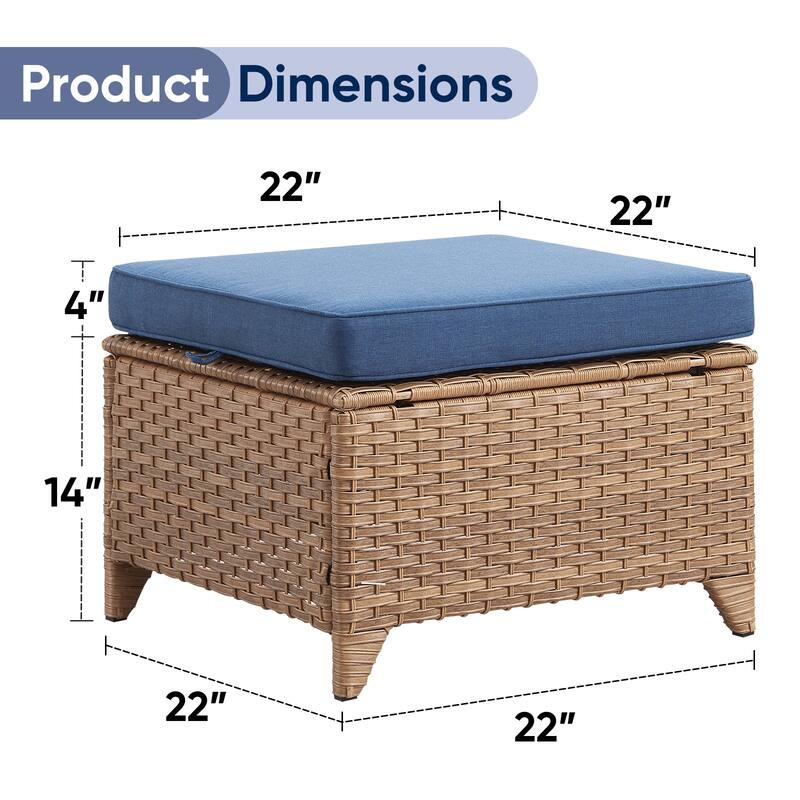Outdoor Ottomans for Patio Set of 2 PE Wicker