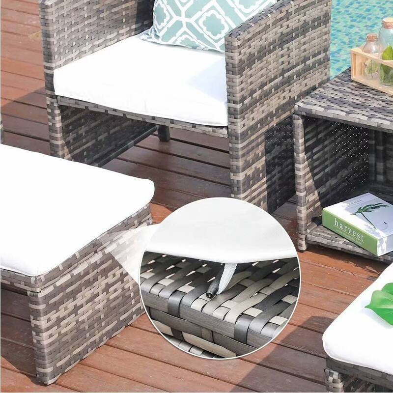 5-piece Outdoor Wicker Seating Set with Chair, Ottoman and Cushion