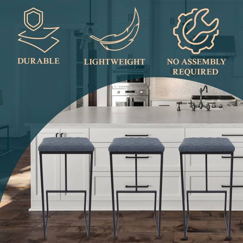 Quincy Leather Quilted Counter Height Barstool (Set of 2) with Upholstered Square Seats & Footrest for Home Bar & Kitchen