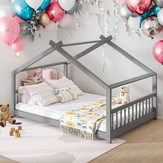 Full Size House Bed Wood Bed,Solid Construction for Home