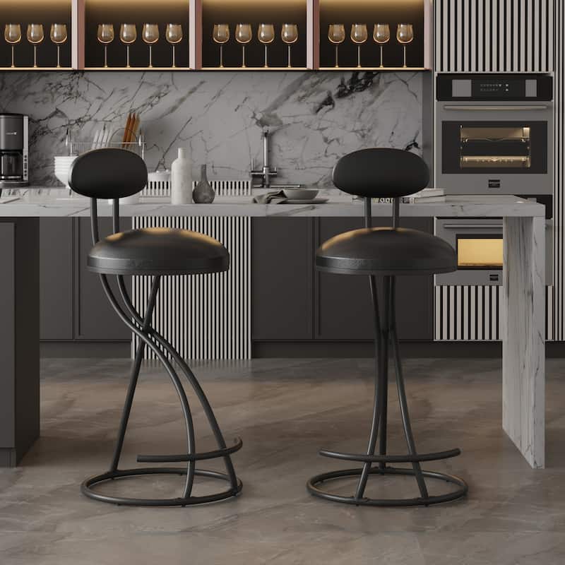 Metal Frame Round Bar Stool Set of 2, Armless Velvet Barstools w/Upholstered Back Counter Chair for Dining Room, Kitchen Island