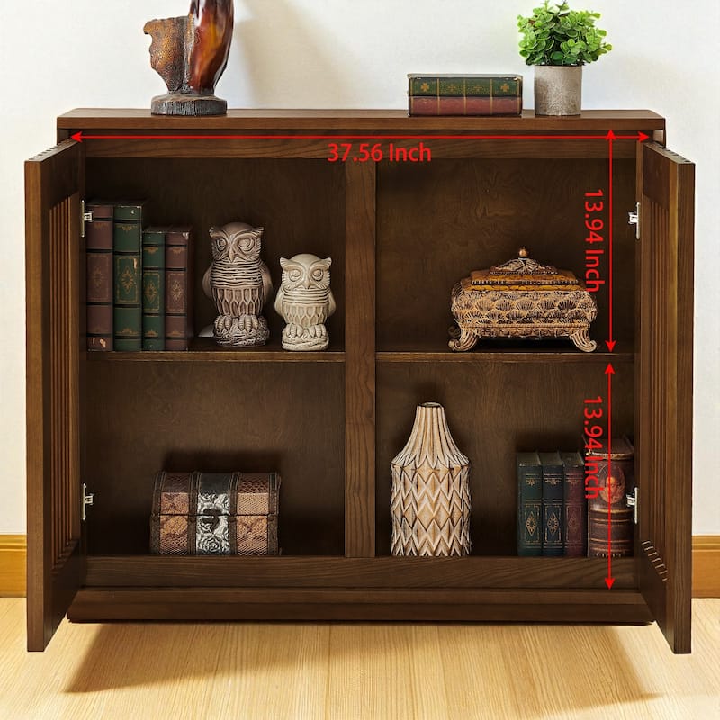 Mid Century Fluted Sideboard Cabinet with Outlet Holes, Solid Wood & MDF Buffet Storage for Entryway Hallway Dining Room.