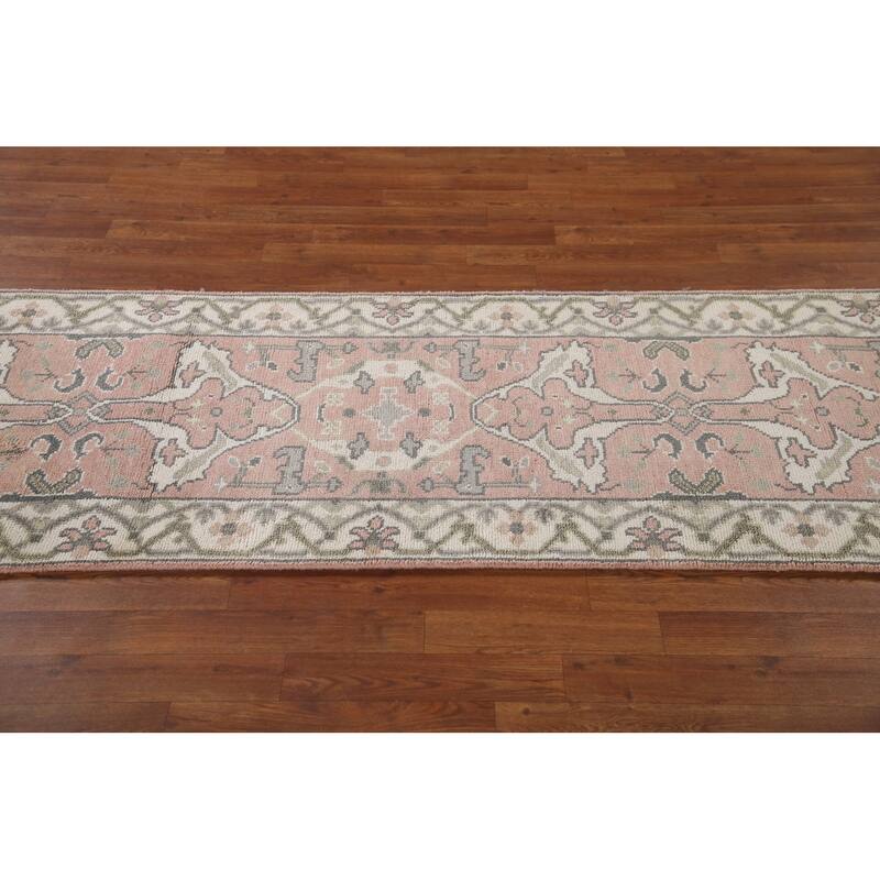 Pink Oushak Indian Runner Rug Handmade Wool Carpet - 2'7"x 9'11"