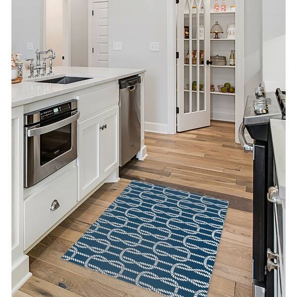 NAUTICAL KNOTS DARK BLUE Kitchen Mat By Becky Bailey Bed Bath