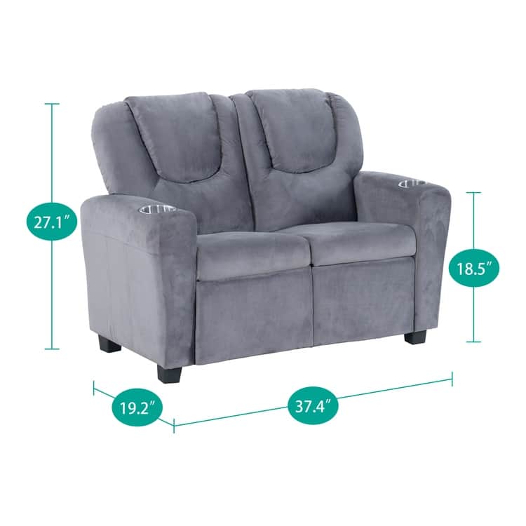 Kids Push Back Loveseat Recliner with Cup Holders, Adjustable Footrest & Headrest, Two Seat Recliner Sofa for Boys and Girls