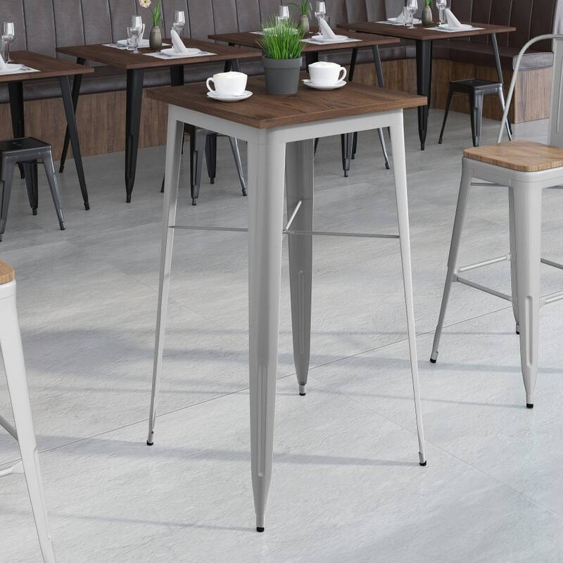 23.5" Square Metal Indoor Bar Height Table with Rustic Wood Top - 23.5"W x 23.5"D x 42"H - 23.5"W x 23.5"D x 42"H