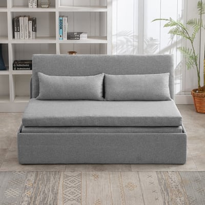 Mixoy Linen 2-in-1 Convertible Sofa Bed,Twin/Queen Pull Out Sleeper Sofa with Mattress,Cushions