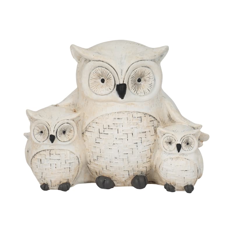 Sagebrook Home Polyresin 9-inch Owl Family Statue, Ivory and Black - Basketweave Ivory/beige - Medium - Polyresin