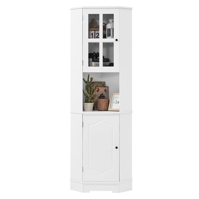 Tall Bathroom Storage Corner with Glass Door, Open