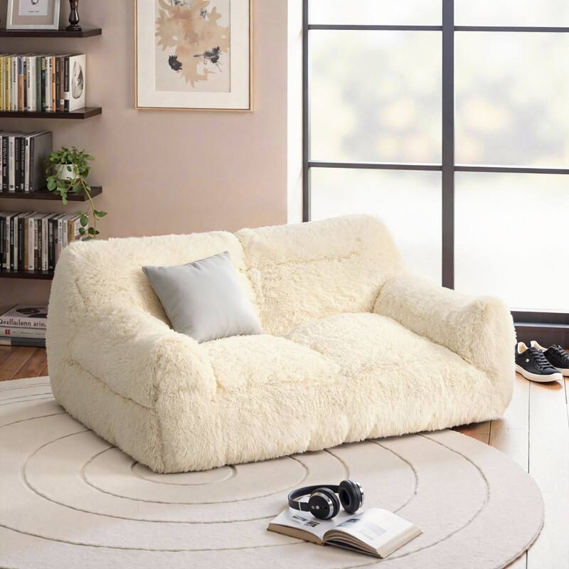 Plush Fluffy Faux Fur Foam Filled Bean Bag Chair, Cozy Soft Loveseat Floor Sofa