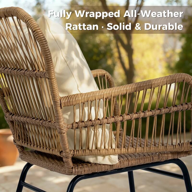 3-Piece Boho Outdoor Patio Furniture Set, Wicker Conversation Bistro Set with 2 Rattan Chairs and Coffee Table