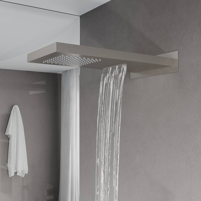 3-Function 22 in. Rectangle Wall Mount Rainfall Shower System With Hand shower(Valve Included)