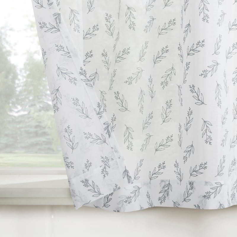 No. 918 Hawthorne 2-Piece Floral Leaf Sheer Rod Pocket Kitchen Curtain Tier Pair