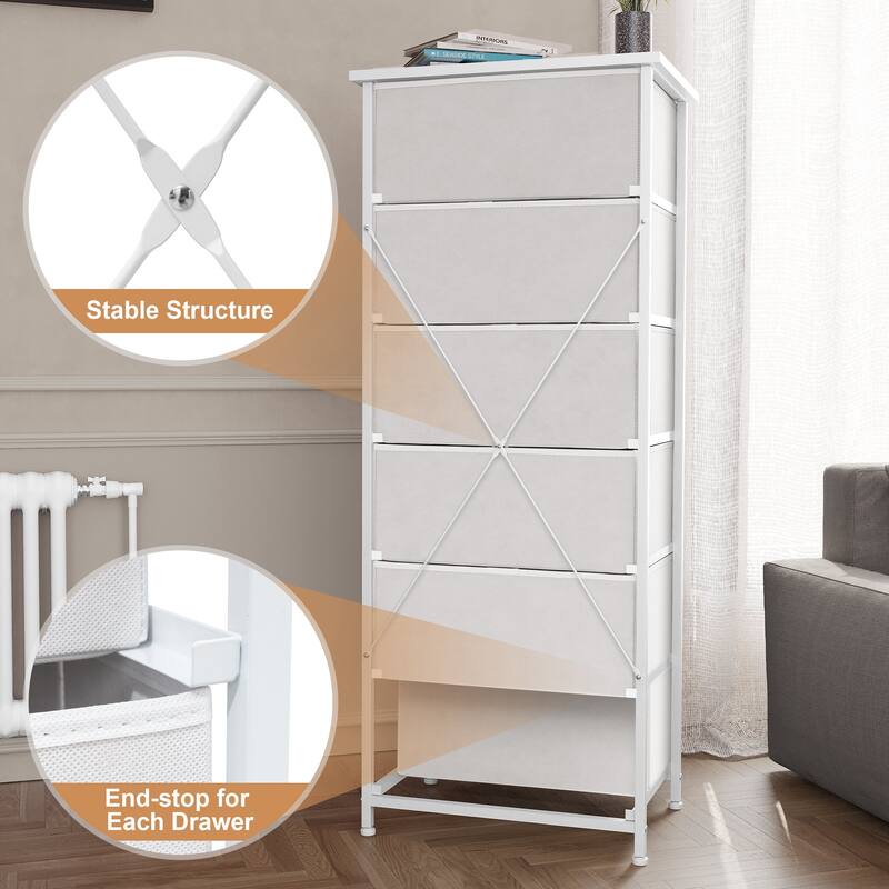 Crestlive Products 6 Drawers Vertical Dresser Storage Tower with Wood Top