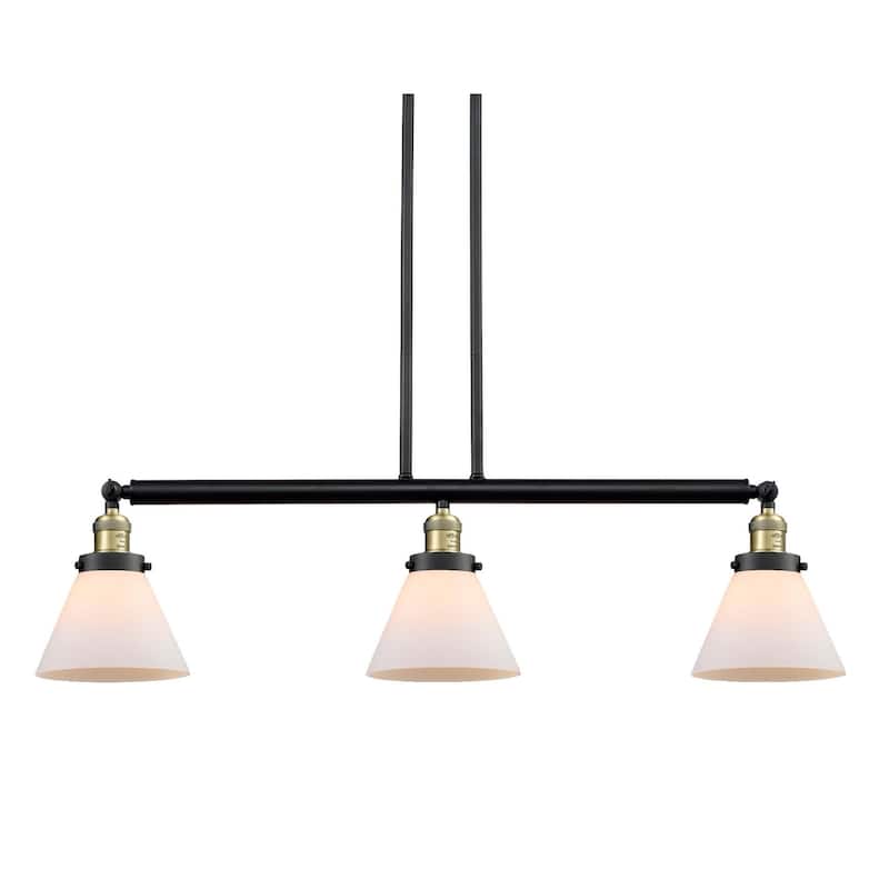 Innovations Lighting Large Cone 3 Light 40" Wide Linear Chandelier - Black / Antique Brass / Matte White Cased