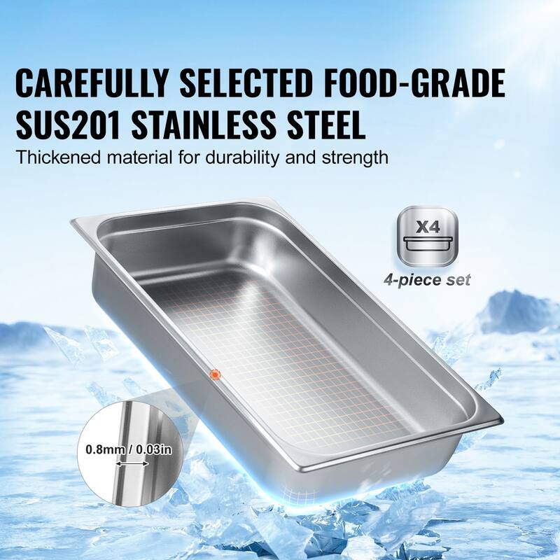 Hotel Pans, 0.8mm Thick Stainless Steel Restaurant Steam Table Pan, for Industrial & Scientific